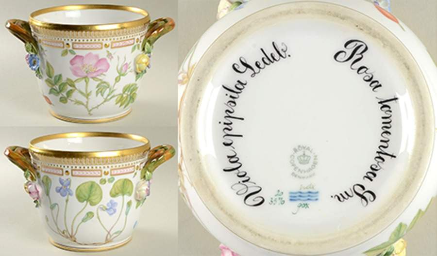 Flora Danica (1961 To Current) Small Round Wine Cooler/Cache Pot-Rosa to,Viola ep by Royal Copenhagen-1