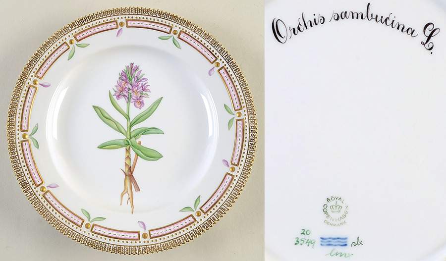 Flora Danica (1961 To Current) Dinner Plate-Orchis sambucina L y incarnata by Royal Copenhagen-1