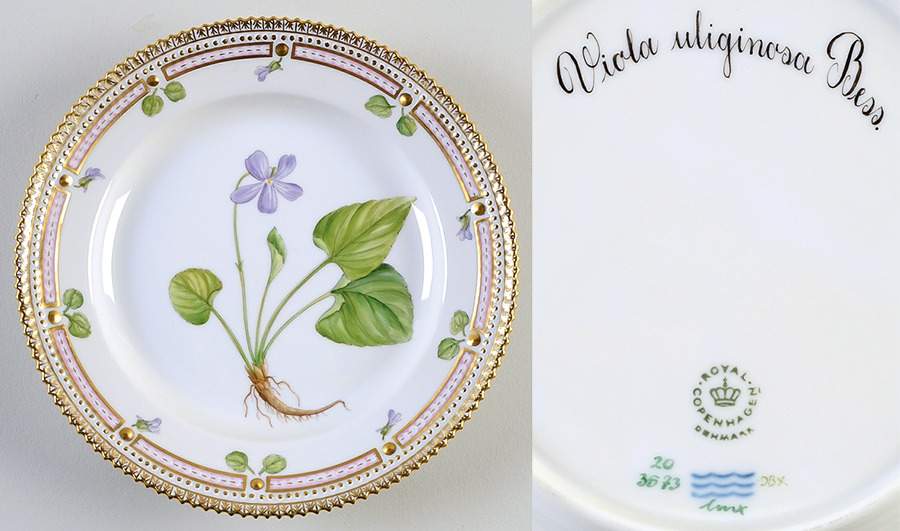 Flora Danica (1961 To Current) Salad Plate-Viola uliginosa Bess by Royal Copenhagen-1