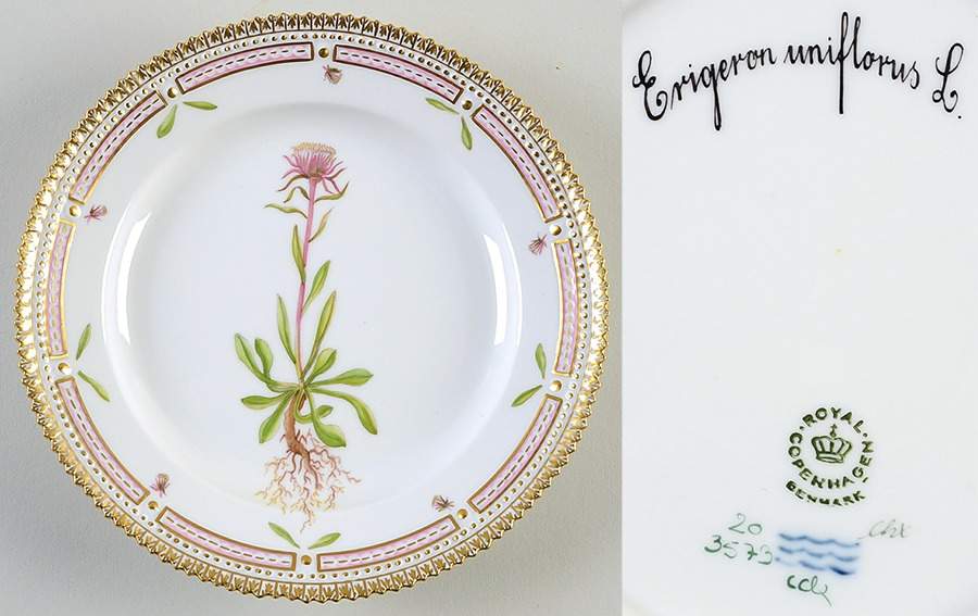 Flora Danica (1961 To Current) Salad Plate-Erigeron uniflorus L. by Royal Copenhagen-1