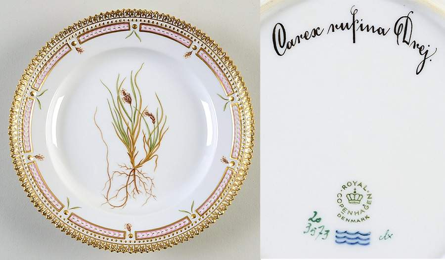 Flora Danica (1961 To Current) Salad Plate-Carex rufina Drej by Royal Copenhagen-1