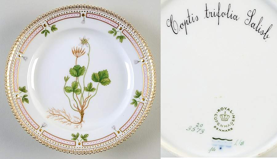 Flora Danica (1961 To Current) Salad Plate-Coptis trifolia Lalisb by Royal Copenhagen-1