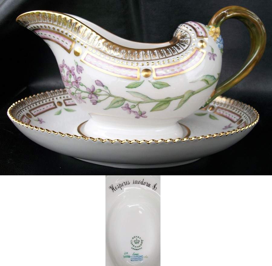 Flora Danica (1961 To Current) Sauce Boat & Fixed Stand-Hesperis inodora L by Royal Copenhagen-1