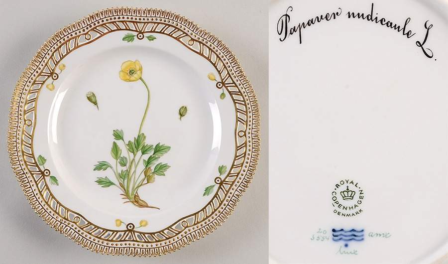 Flora Danica (1961 To Current) 9" Pierced Luncheon Plate/Fruit Std-Papaver nudica by Royal Copenhagen-1