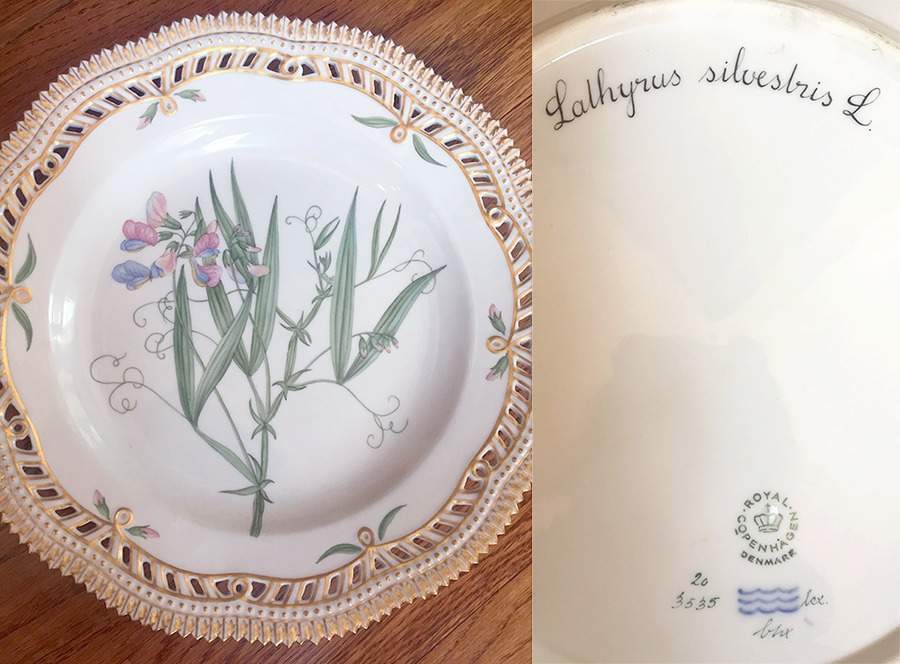 Flora Danica (1961 To Current) 10" Pierced Dinner Plate/Fruit Std-Lathyrus silves by Royal Copenhagen-1