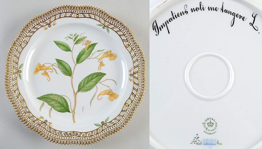 Flora Danica (1961 To Current) 10" Round Pierced Platter-Impatiens noli me Tanger by Royal Copenhagen-1