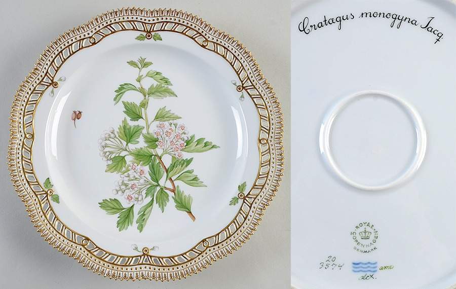 Flora Danica (1961 To Current) 11" Round Pierced Platter-Cratagus monogyna Jacq by Royal Copenhagen-1