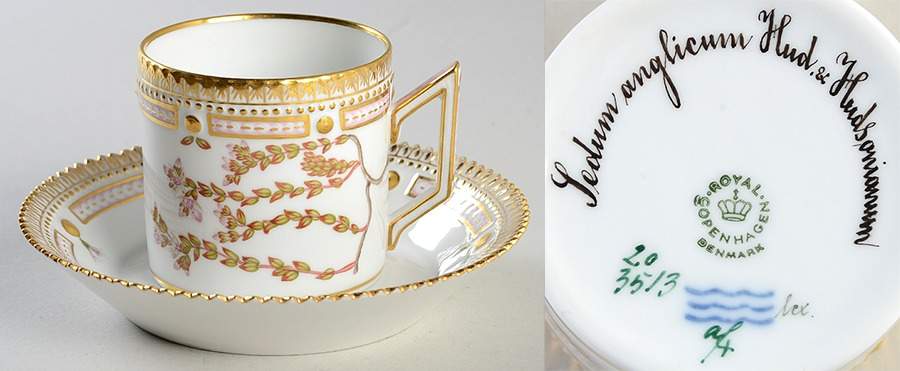 Flora Danica (1961 To Current) Chocolate Cup & Serrated Saucer-Sedium anglicum Hu by Royal Copenhagen-1