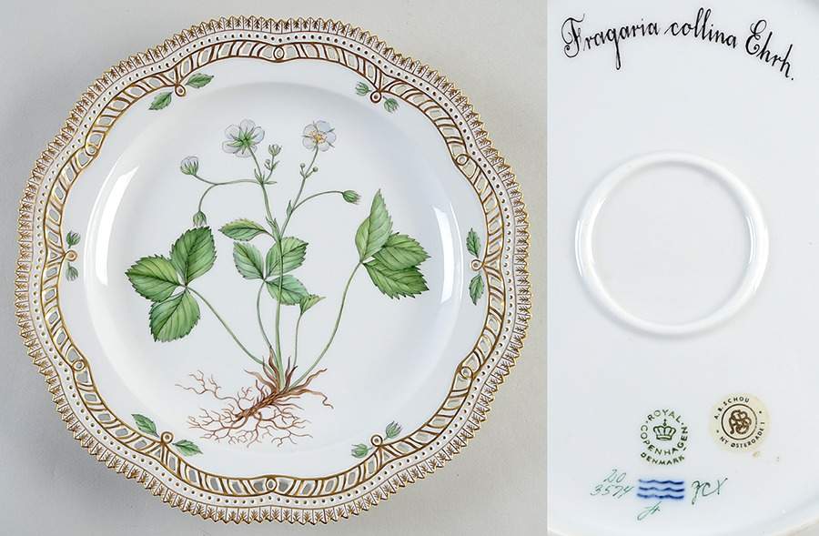 Flora Danica (1961 To Current) 11" Round Pierced Platter-Fragaria collina Ehrh by Royal Copenhagen-1