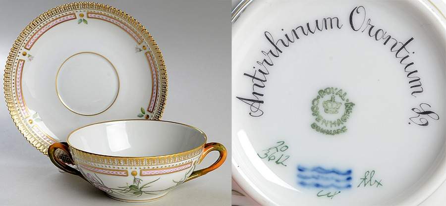 Flora Danica (1961 To Current) Flat Cream Soup & Saucer-Antirrhinum Orontium L by Royal Copenhagen-1