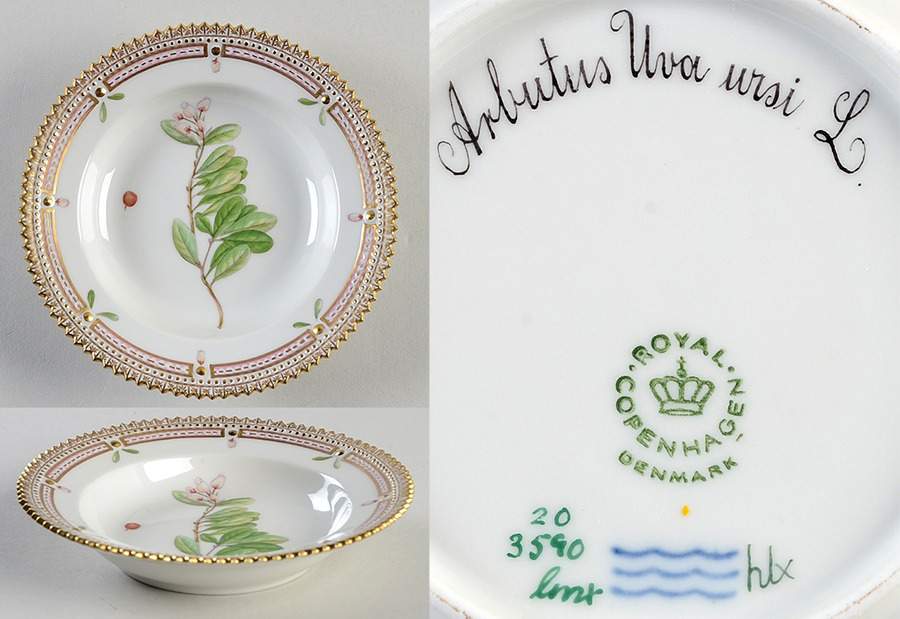 Flora Danica (1961 To Current) Rim Fruit/Soup Bowl-Arbutus Uva ursi L. by Royal Copenhagen-1