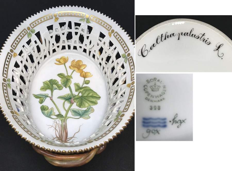 Flora Danica (1961 To Current) 9" Oval Fruit Basket-Caltha palustris L. by Royal Copenhagen-1