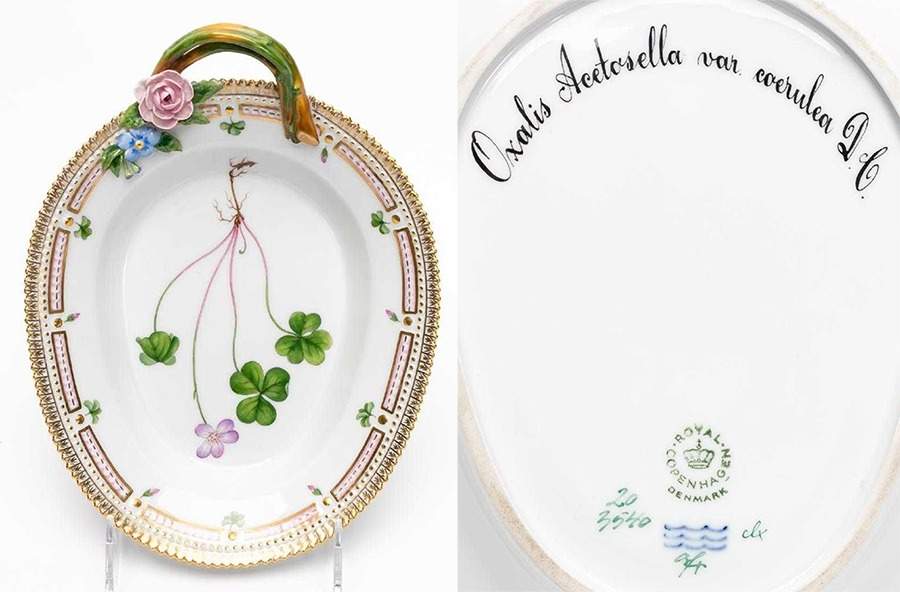 Flora Danica (1961 To Current) 8" Oval Handled Pickle/Accent-Oxalis Acetosella Va by Royal Copenhagen-1