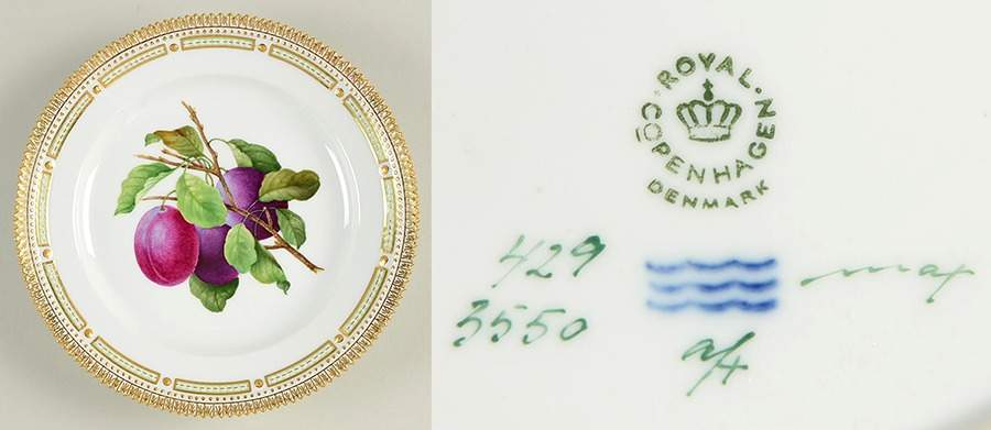 Flora Danica (1961 To Current) Fruit Service Luncheon Plate "Plums" by Royal Copenhagen-1