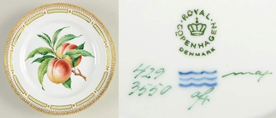 Flora Danica (1961 To Current) Fruit Service Luncheon Plate "Peaches" by Royal Copenhagen-1
