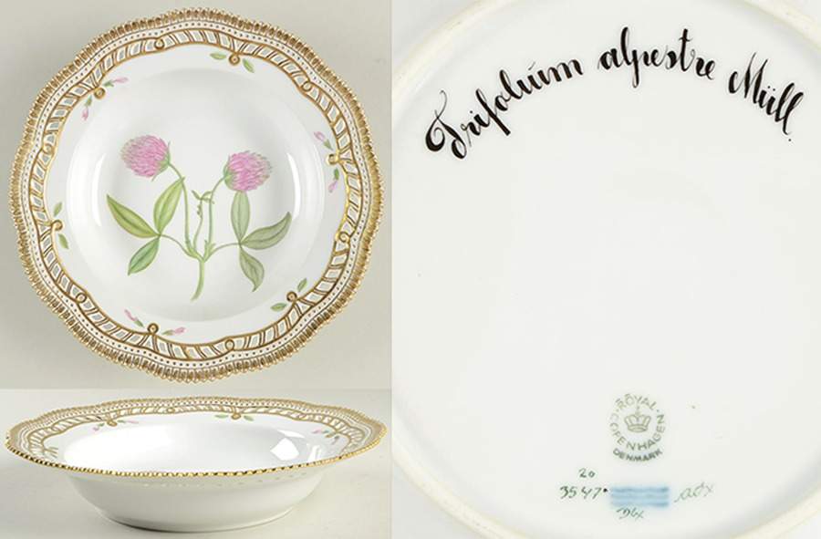 Flora Danica (1961 To Current) Pierced Large Rim Soup Bowl-Trifolium alvestre Mul by Royal Copenhagen-1