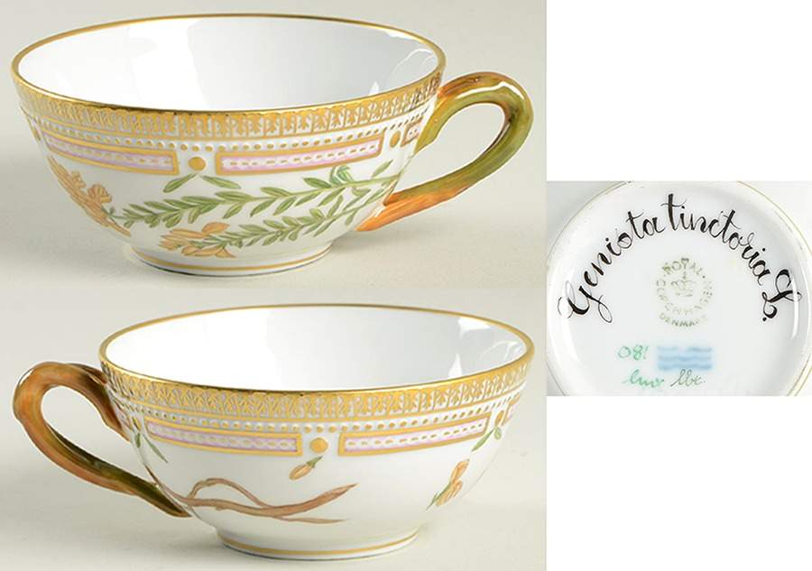 Flora Danica (1961 To Current) Flat Tea Cup-Genista tinctoria L by Royal Copenhagen-1