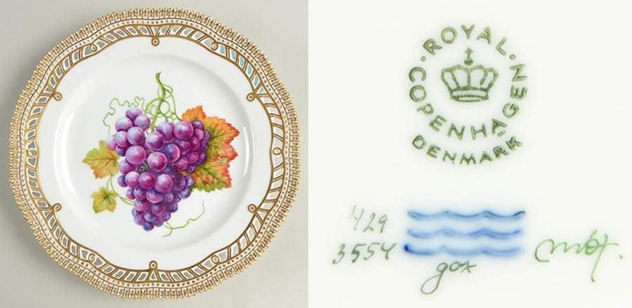 Flora Danica (1961 To Current) 9" Pierced Luncheon Plate/Fruit Stand-Red Grapes by Royal Copenhagen-1