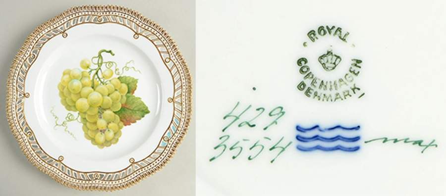 Flora Danica (1961 To Current) 9" Pierced Luncheon Plate/Fruit Stand-White Grapes by Royal Copenhagen-1