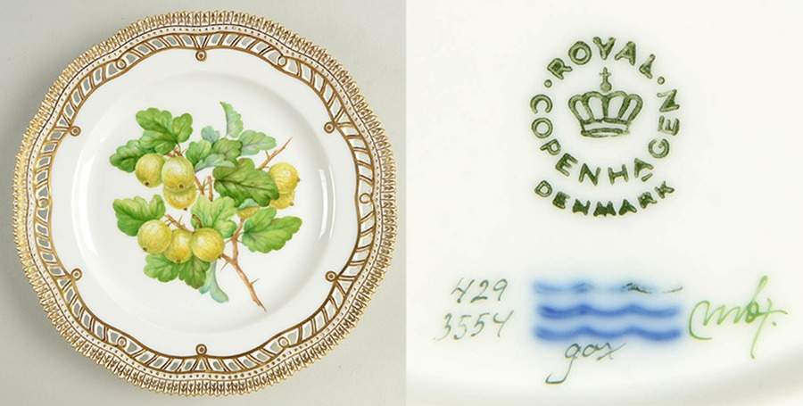 Flora Danica (1961 To Current) 9" Pierced Luncheon Plate/Fruit Stand-White Gooseberry by Royal Copenhagen-1