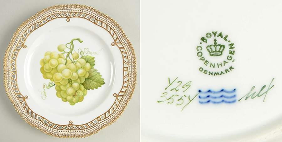 Flora Danica (1961 To Current) 9" Pierced Luncheon Plate/Fruit Stand-White Grapes by Royal Copenhagen-1