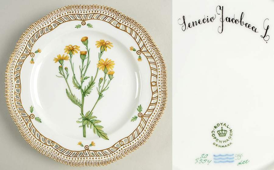 Flora Danica (1961 To Current) 9" Pierced Luncheon Plate/Fruit Std-Senecio Jacoba by Royal Copenhagen-1
