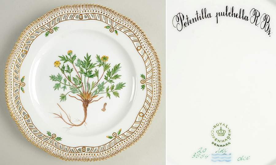 Flora Danica (1961 To Current) 9" Pierced Luncheon Plate/Fruit Std-Potentilla pul by Royal Copenhagen-1