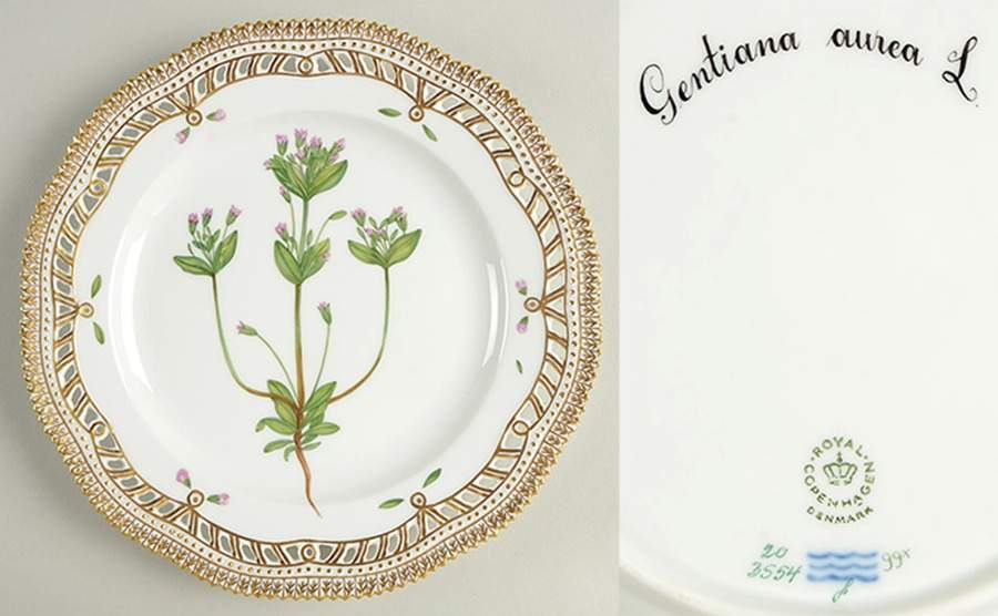 Flora Danica (1961 To Current) 9" Pierced Luncheon Plate/Fruit Std-Gentiana aurea by Royal Copenhagen-1