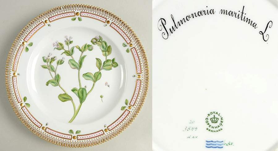 Flora Danica (1961 To Current) Dinner Plate-Pulmonaria maritima L. by Royal Copenhagen-1
