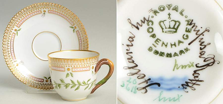 Flora Danica (1961 To Current) Flat Demitasse Cup & Saucer-Stellaria hy mifusa Ro by Royal Copenhagen-1