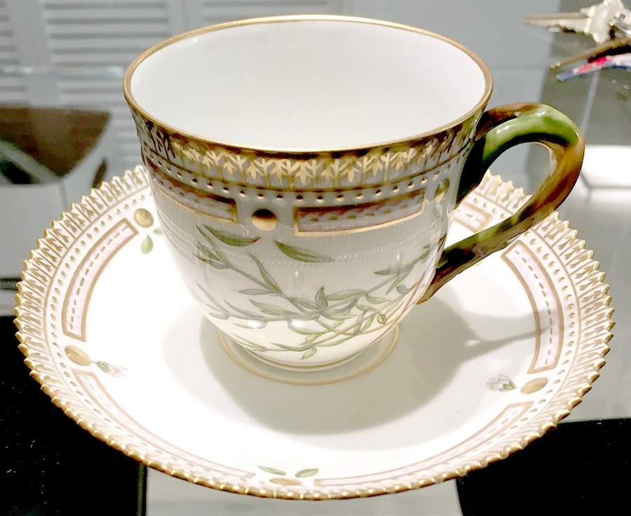 Flora Danica (1961 To Current) Flat Cup & Saucer Set-Stellaria sp by Royal Copenhagen-1