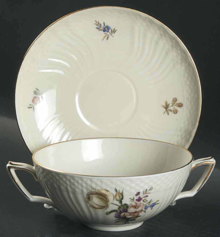 Frijsenborg Flat Cream Soup Bowl & Saucer Set by Royal Copenhagen-1