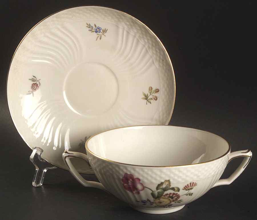 Frijsenborg Flat Cream Soup Bowl & Saucer Set by Royal Copenhagen-1