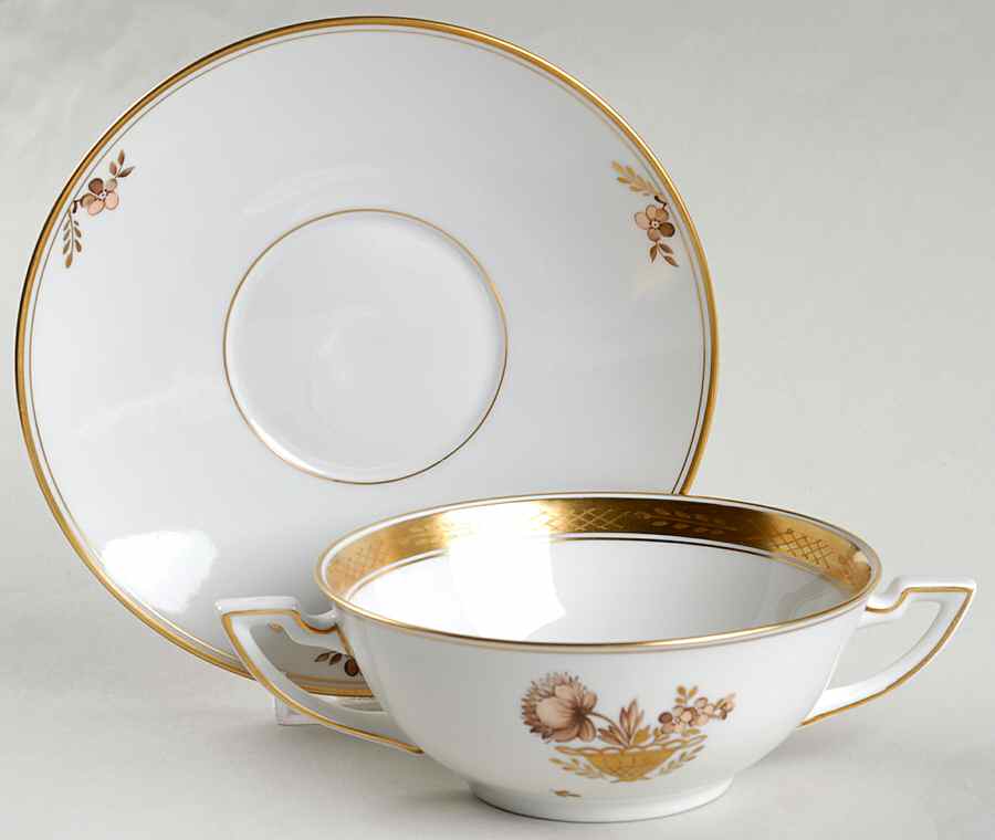 Golden Basket Flat Cream Soup Bowl & Saucer Set by Royal Copenhagen-1