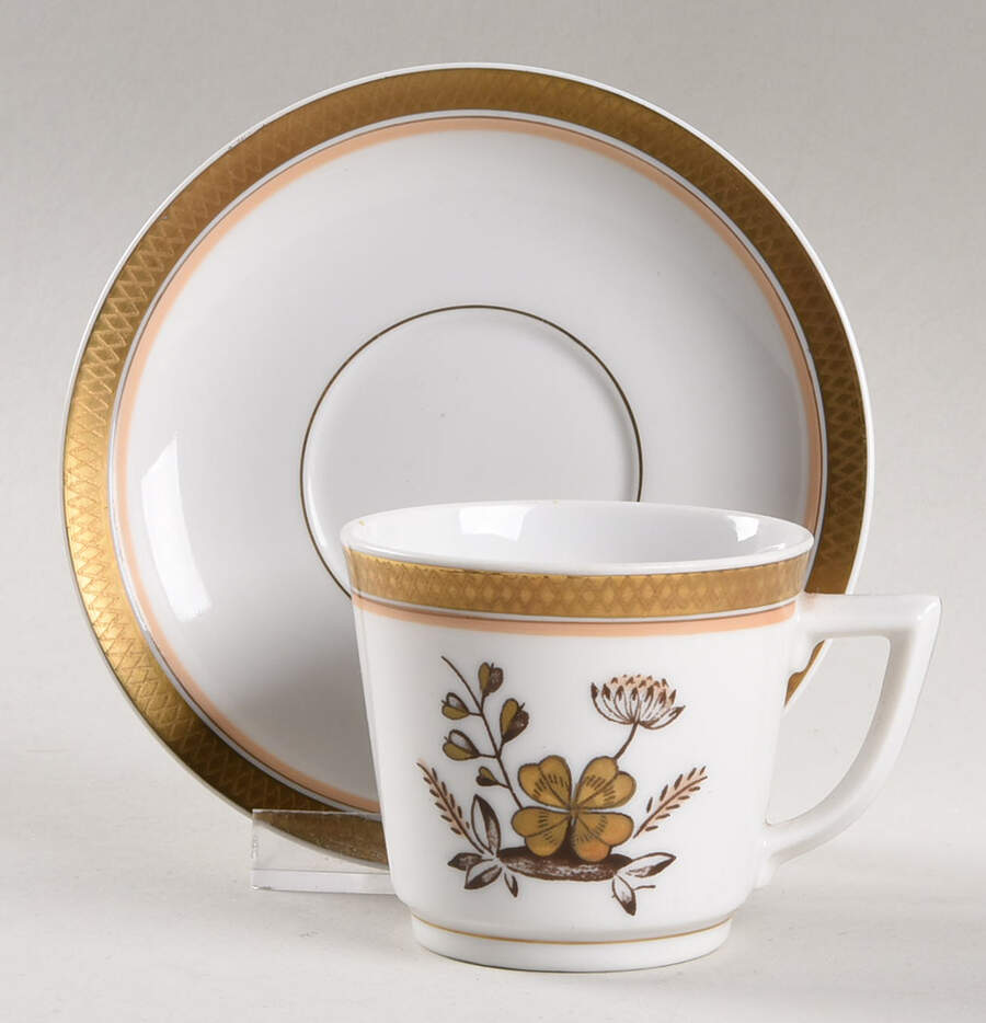 Golden Clover (White) Flat Demitasse Cup & Saucer Set by Royal Copenhagen-1