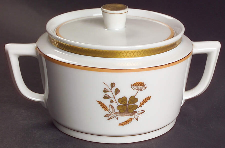 Golden Clover (White) Sugar Bowl & Lid by Royal Copenhagen-1