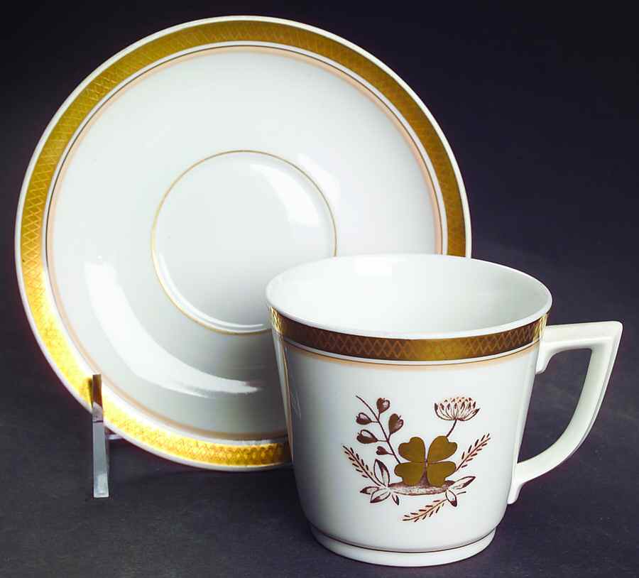Golden Clover (White) Flat Cup & Saucer Set by Royal Copenhagen-1