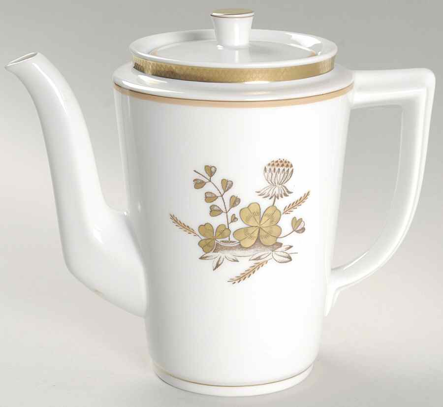 Golden Clover (White) Mini Coffee Pot & Lid by Royal Copenhagen-1