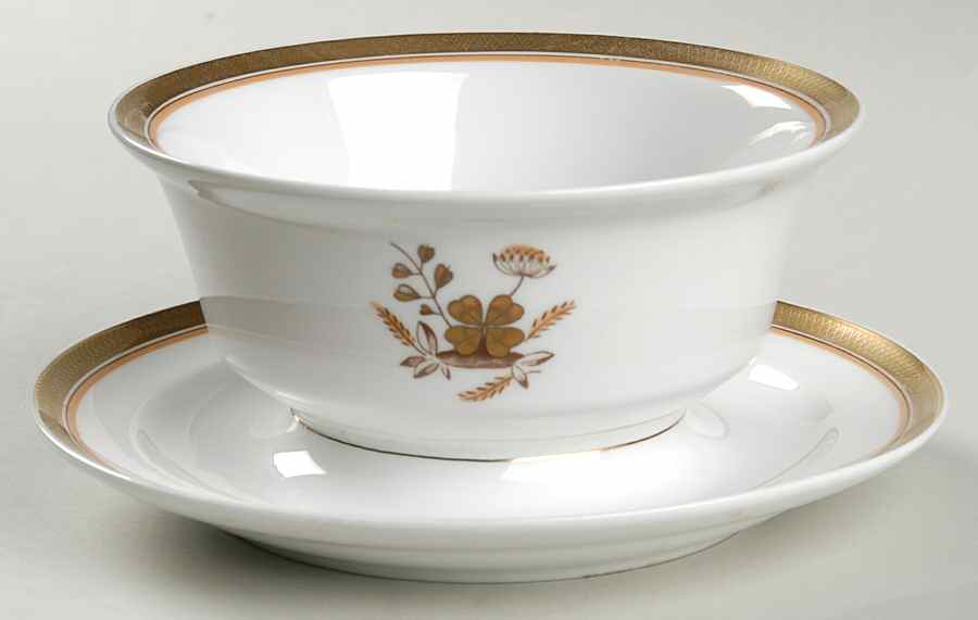 Golden Clover (White) Gravy Boat with Attached Underplate by Royal Copenhagen-1