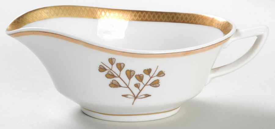 Golden Clover (White) Individual Gravy Boat & Plate by Royal Copenhagen-1