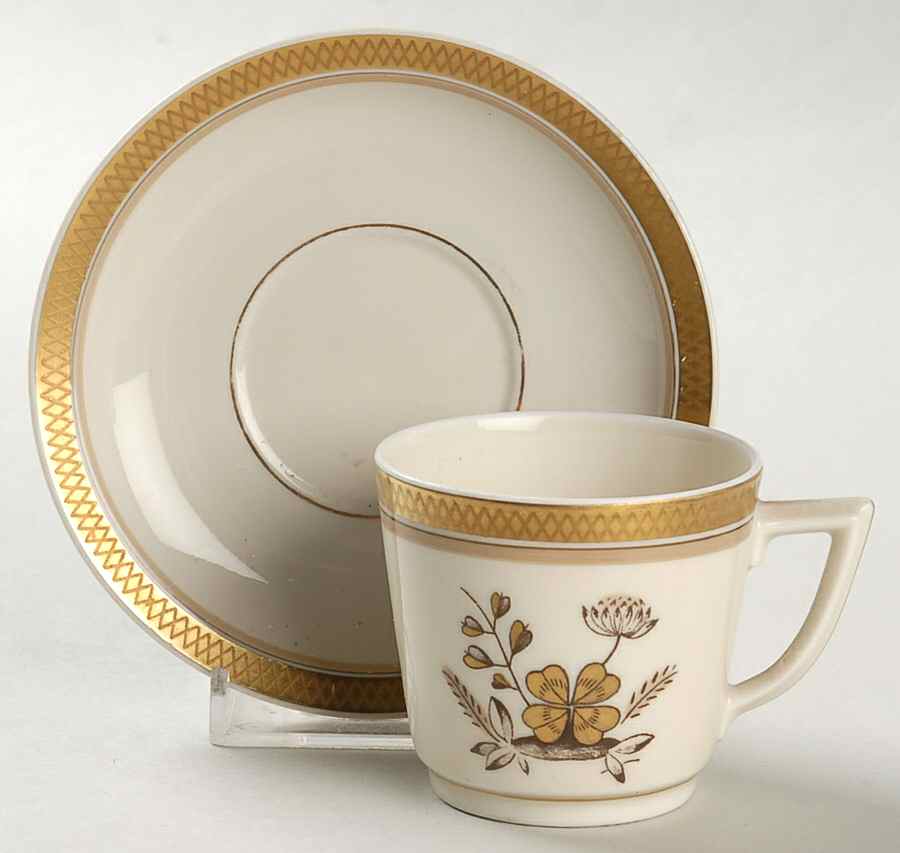 Golden Clover (Cream) Flat Demitasse Cup & Saucer Set by Royal Copenhagen-1