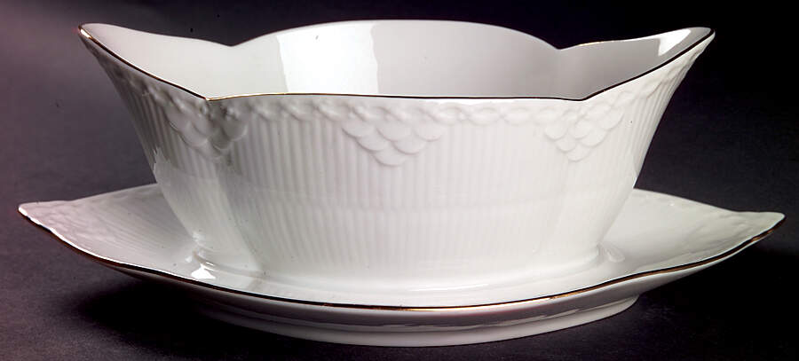 Gold Fan Gravy Boat with Attached Underplate by Royal Copenhagen-1
