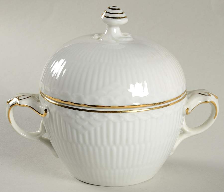 Gold Fan Sugar Bowl & Lid by Royal Copenhagen-1