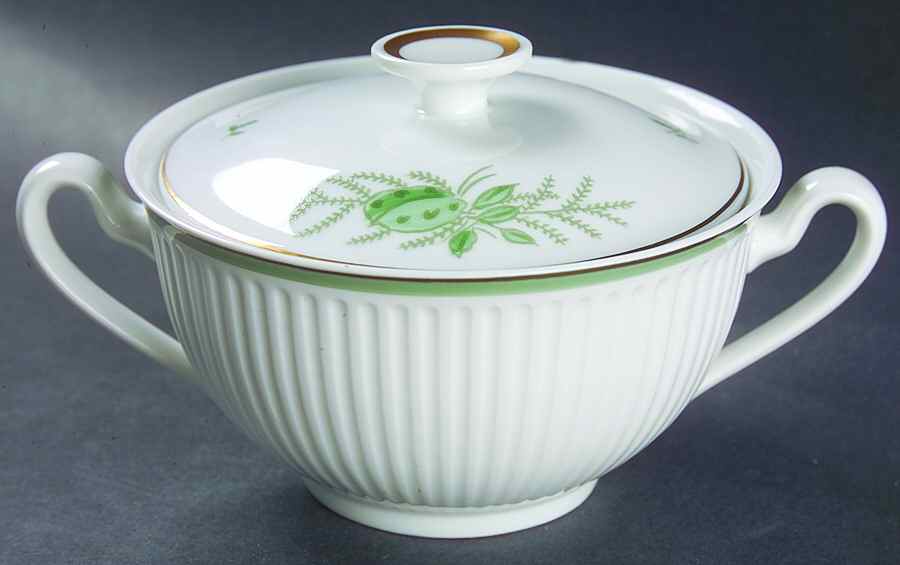 Green Melodi Sugar Bowl & Lid by Royal Copenhagen-1