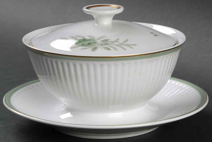 Green Melodi Gravy Boat w/Attached Underplate & Lid by Royal Copenhagen-1
