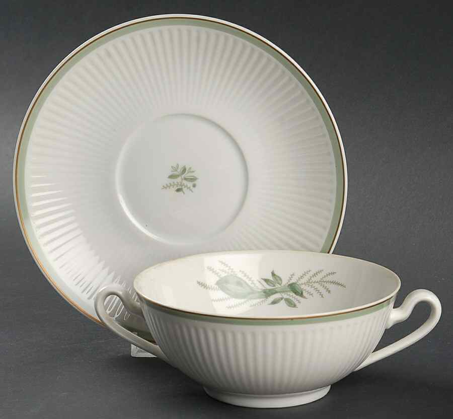 Green Melodi Footed Cream Soup Bowl & Saucer Set by Royal Copenhagen-1