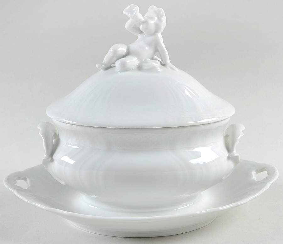 Josephine White Gravy Boat w/Attached Underplate & Lid by Royal Copenhagen-1