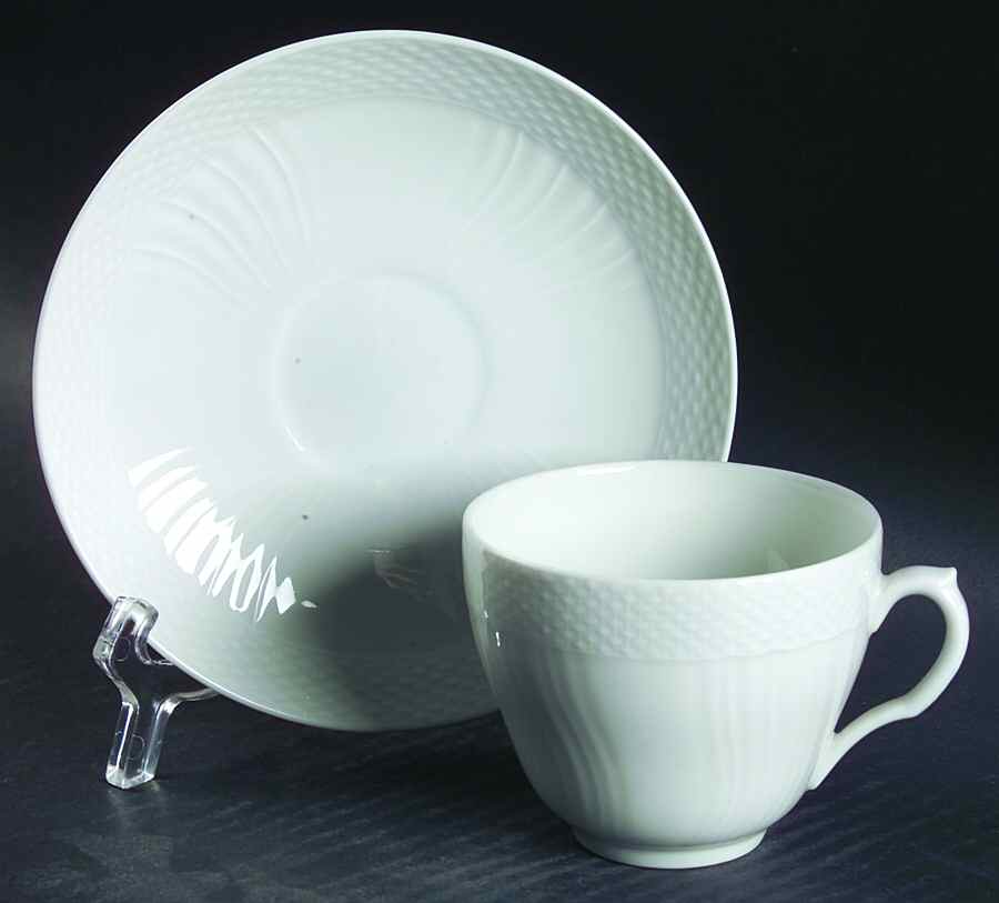 Josephine White Flat Cup & Saucer Set by Royal Copenhagen-1