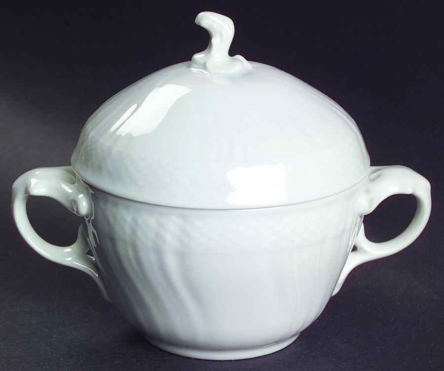 Josephine White Sugar Bowl & Lid by Royal Copenhagen-1