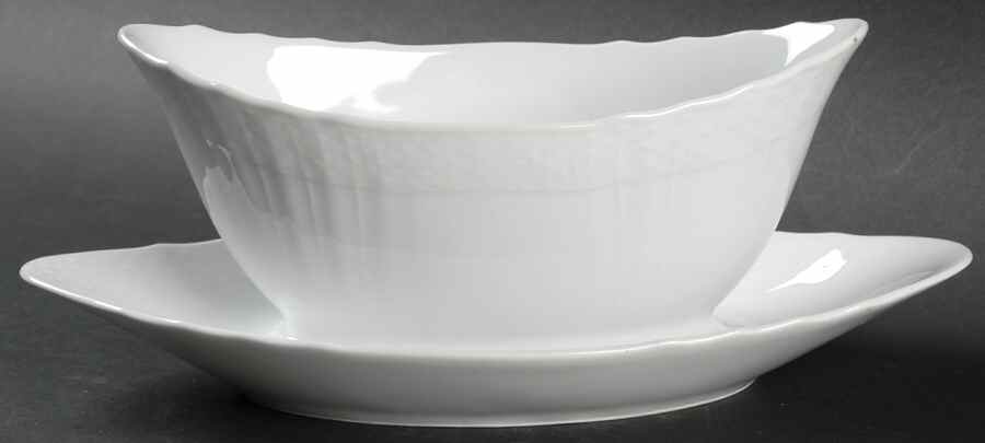 Josephine White Gravy Boat with Attached Underplate by Royal Copenhagen-1